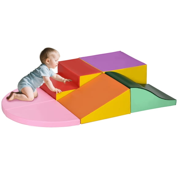 Qaba 6-Piece Soft Play for Toddlers to Climb, Crawl, Slide, Red, Pink