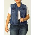 thumbnail image 2 of GRACE & GRANDEUR Women's Plus Jeans Jacket Vest Fall Button Down Denim Jacket Blue 1X, 2 of 6