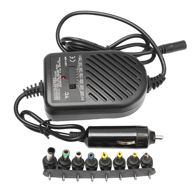 Chargeur Universel pour Ordinateur Portable et Voiture 80 W - 12 V avec 8 Prises Détachables, Tension Réglable