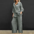 thumbnail image 2 of Miqool 2 Piece Sets for Women Summer Tracksuits Button Down Oversized Shirts and Wide Leg Long Pants Two Piece Lounge Sets Matching Outfits with Pockets, 2 of 6