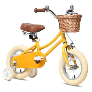 Petimini 12 Les enfants de pouce vélo pour l'âge 2 3 4 Années Vieilles Petites filles Petits enfants Retro Vintage Style Bicyclettes avec espadrilles Training Wheels et Bell, Jaune