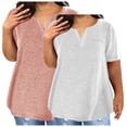 thumbnail image 1 of Timegard Haut 2 Pcs Grande Taille pour Femmes Été Manches Courtes Col en V Blouse Confortable Décontractée Mi-Longue, 1 of 4