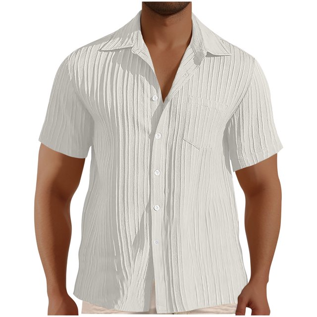 Chemises pour Hommes, Chemise Habillée Décontractée à Manches Courtes Boutonnée Texturée Hawaïenne Unie