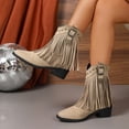 thumbnail image 4 of LOVZFMLL Cowboy Bottes pour Femmes Bottines à la Cheville Bout Rond Antidérapantes Talon Bloc Bas à Franges Chaussures de Mode Automne Hiver, 4 of 8