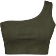 thumbnail image 4 of Débardeurs Courts Sans Manches pour Femmes Aguichant une Épaule T-Shirts Basiques (Vert Armée, P), 4 of 5