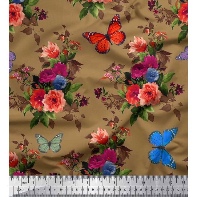 Soimoi Feuilles de Satin Modal & Tissu Imprimé Floral Pivoine 1 Yard 42 Inch Wide