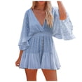 thumbnail image 1 of TJAZFJPA Robe à Fente Haute pour Femmes Robe Bohème pour Femmes Manches Évasées Mi-Longues Décolleté en V Profond Taille Haute Dentelle Ajourée Froncée Robe de Plage Robe de Cocktail pour Femmes Dissimule le Ventre Robes Bohèmes pour Femmes, 1 of 8