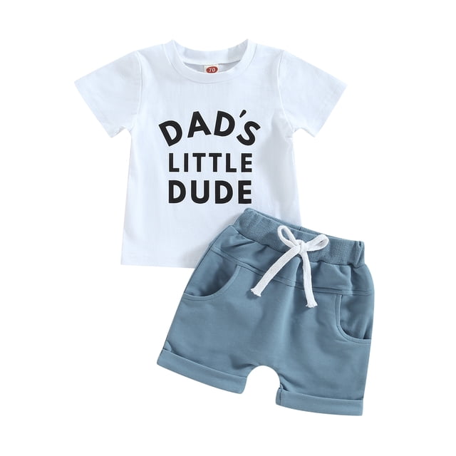 Gupgi 2Pcs Baby Boy Clothes Short Sleeve Letters Print T Shirt Elastic Waist Pockets Shorts Set