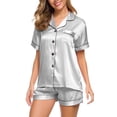 thumbnail image 1 of Womens Silk Satin Pajamas Set Two-Piece Sleepwear Loungewear Button-Down Sets, 1 of 9