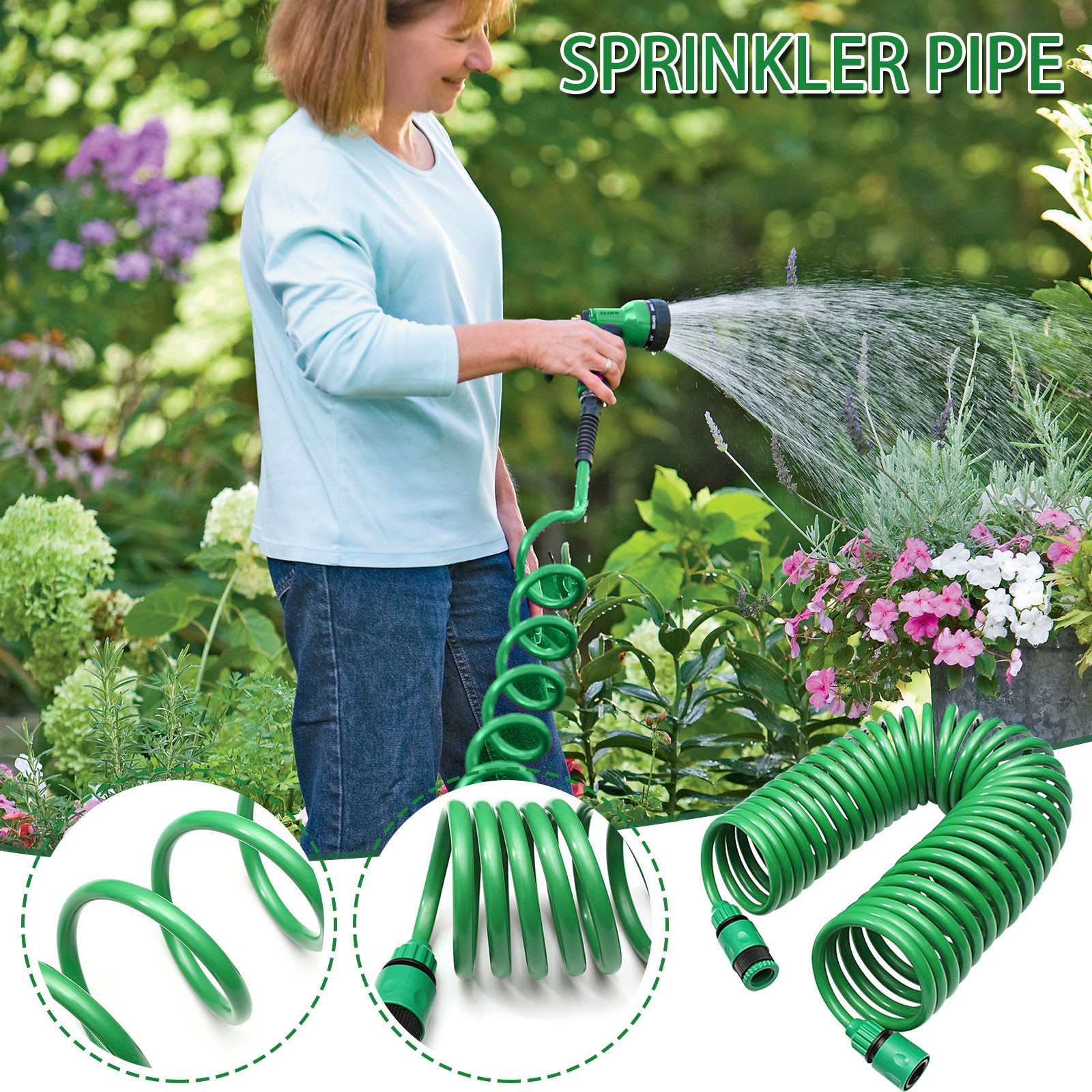 Antqov 15 Meters EVA Garden Telescopic Spring Hose Garden Hose Plastic Multifunctional, Home Accessories
