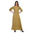 thumbnail image 1 of Moomaya Printed Round Neck 3/4 Sleeve Long Maxi Dress With Drawstring Waist, 1 of 3