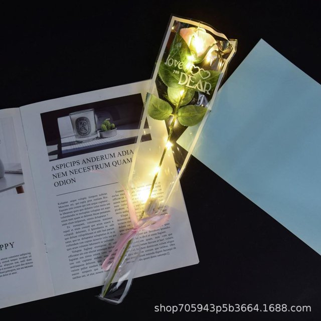 KUIZAP 1 Pce Bouquet de Fleurs Rouges Roses Lumineuses à Led Flash Portatif Décoration de Fête de la Saint-Valentin Mariage (champagne-A)