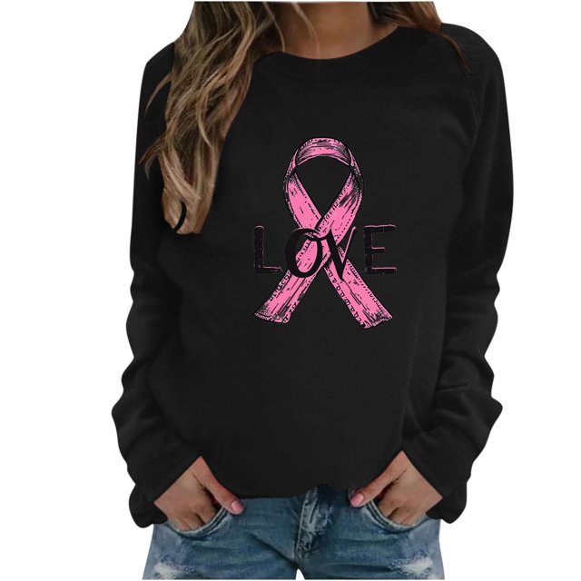 T-shirts à Manches Longues pour Femmes T-Shirts Décontractés Amples pour Femmes T-Shirts Imprimés Ruban Hauts à Manches Longues Col Rond Coupe Régulière Blouses Chandail S-20 Noir TTG