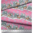 thumbnail image 3 of Soimoi Pink Poly Georgette Fabric Reindeer & Snowflakes Tree Print Fabric by the Yard 52 Inch Wide, 3 of 5