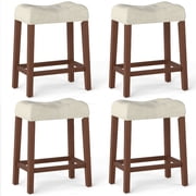 Gymax 24'' Saddle Bar Stools Set of 4 w/ Footrest Rubber Wood Frame for Kitchen Island Brown