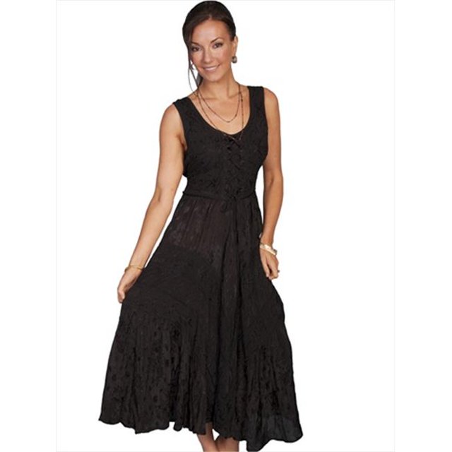 Honey Creek Robe Sans Manches Longueur Complète à Lacets pour Femmes 100 pour Cent Rayonne, Noir - TG