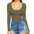 thumbnail image 2 of Chandails à Manches Longues pour Femmes Hauts Ajustés Col Rond T-Shirts Ajustés Hauts de Sortie T-Shirts Basiques Vert Olive, 2 of 6