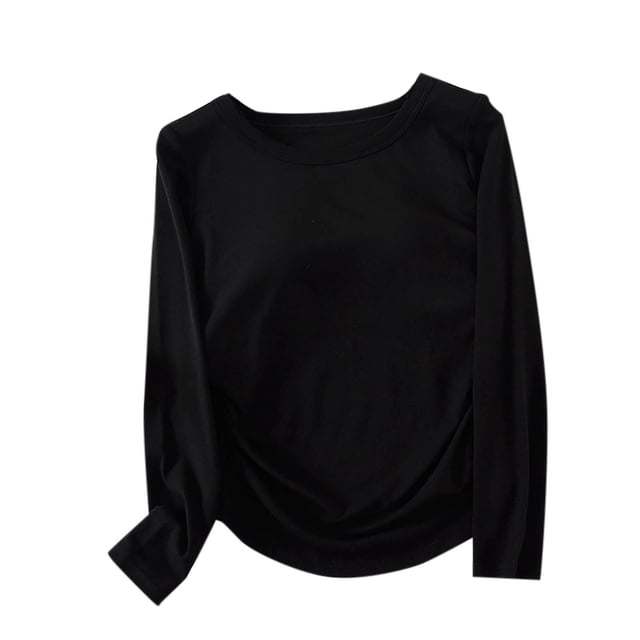 cfhntfmh Chandails à Manches Longues pour Femmes Hauts Thermiques Col Ras du Cou Soutien-Gorge Intégré Coupe par Temps Froid Couche de Base Chaude Ensembles Vêtements de Nuit(Noir,Très Grand)