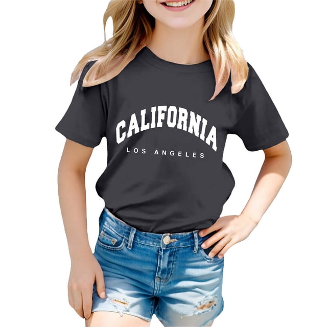 WEAIXIMIUNG Camisoles à Soutien-Gorge Intégré pour Femmes Garçon et Fille Mode Décontractée Imprimé Col Rond Ample T-Shirt à Manches Courtes Haut 3-4 Ans