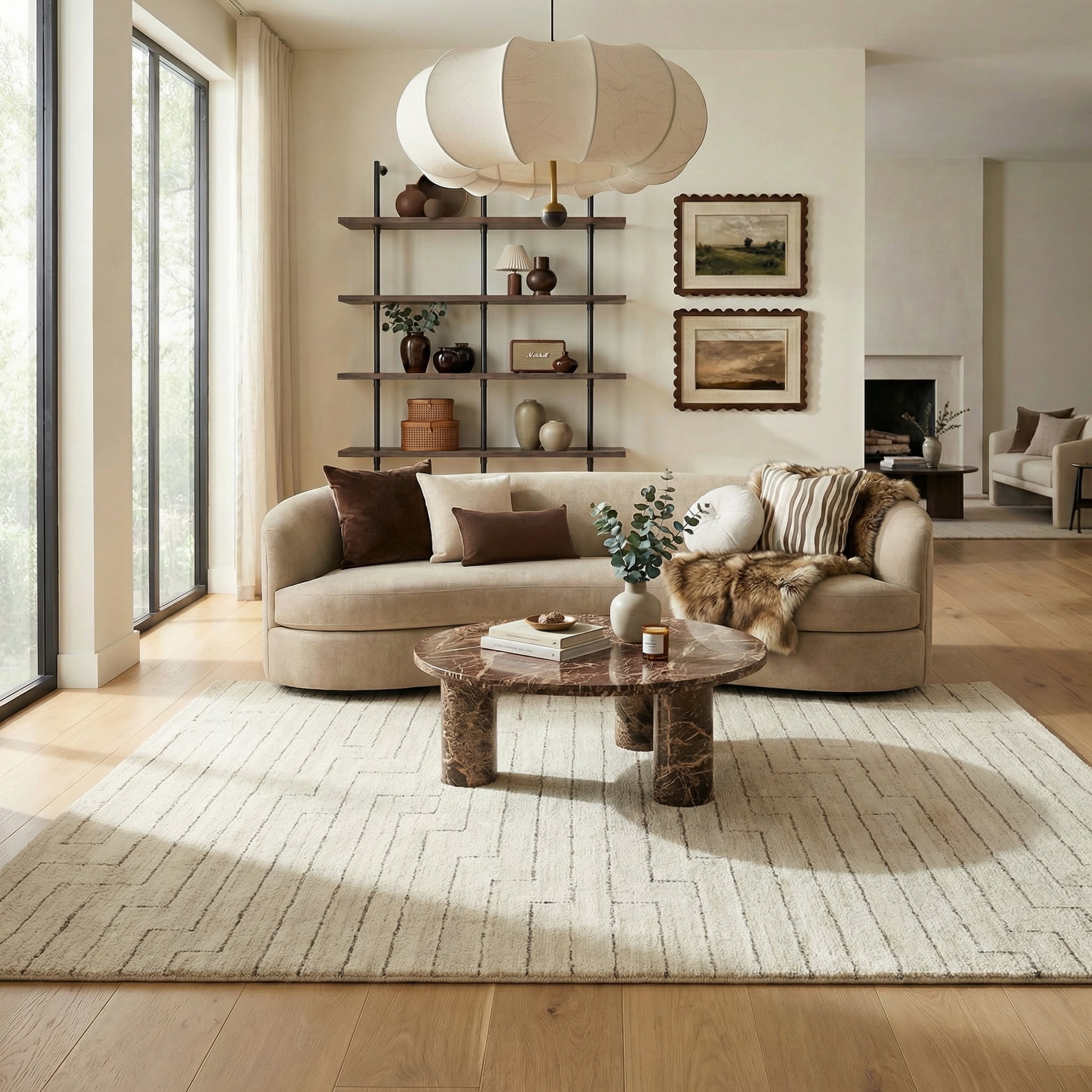 Tapis d'interieur abstrait Rug Branch Casa, beige creme, moderne - Salon, chambre, salle à manger et cuisine