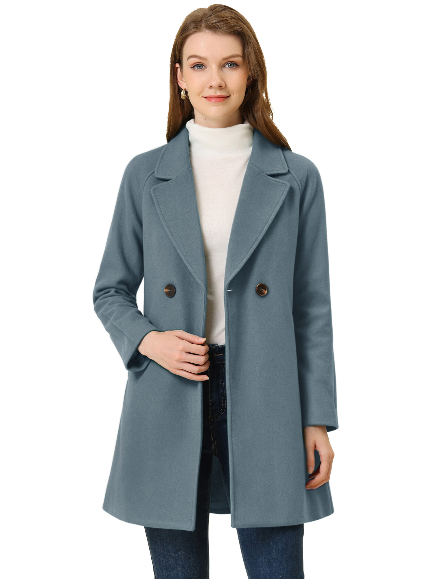 INSPIRE CHIC Manteau Mi-Long pour Femme à Double Boutonnage, Raglan, à Revers, à Manches Longues