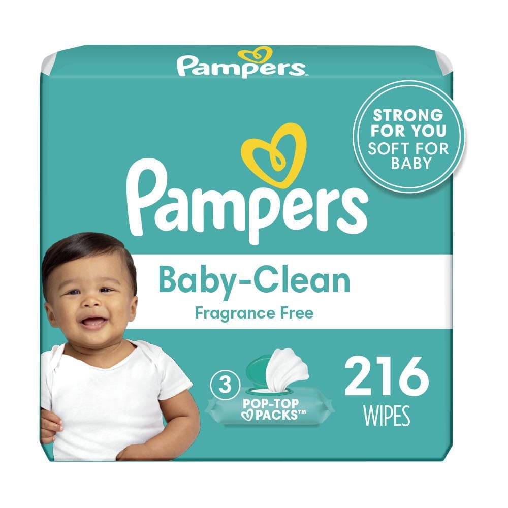 Pampers Complete Clean Baby Wipes - Fragrance Free, 3 Flip-Top Packs (216 Wipes Total)