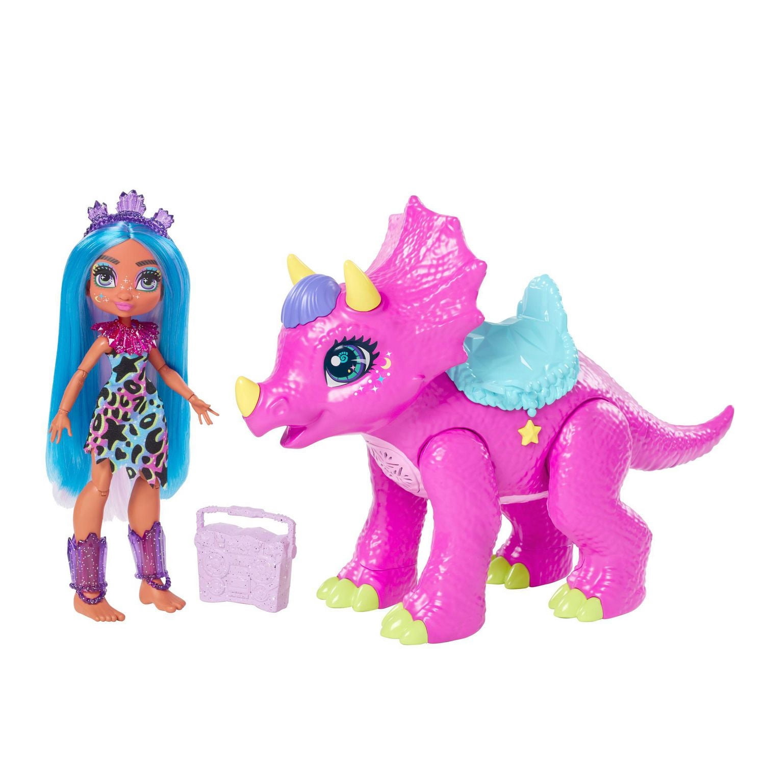 Cave Club-Coffret avec Poupée Tella-Figurine de Partyceratops et Sons