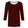 thumbnail image 4 of DPTALR T-shirt Ample Uni pour Femme, Blouse Mi-Longue à Manches 3/4, Col Rond, Hauts Décontractés, 4 of 5