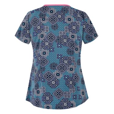 CEHVOM Blouse d'Uniforme de Travail à Manches Courtes Imprimé Floral pour Femmes
