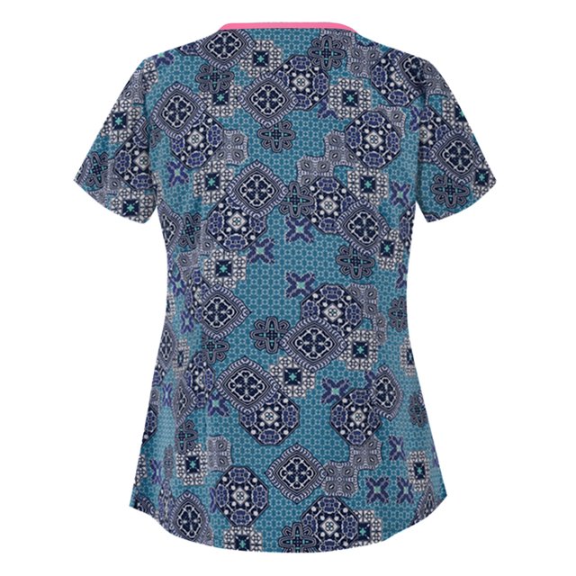 Pompotops Mode Femme Chemisier à Manches Courtes Imprimé Floral Col Uniforme de Travail
