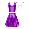 thumbnail image 2 of YONGHS Women's Alien Set Cheer Leader Outfit Metallic Crop Tank Top with Ruffle Skirt Hair Hoop Purple S, 2 of 7