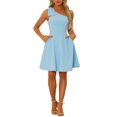 thumbnail image 1 of INSPIRE CHIC Robe pour Femme Nœud une Épaule Sans Bretelles Ligne A Évasée Robe de Soirée avec Poches m Bleu Clair, 1 of 6