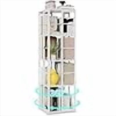 360 Degree Rotating Bookshelf, 4 Tier Spinning Square Bookcase, Freestanding Revolving Book Storage Organizer, Tall Narrow Corner Display Shelf for Living Room, Bedroom, Home Office,White
