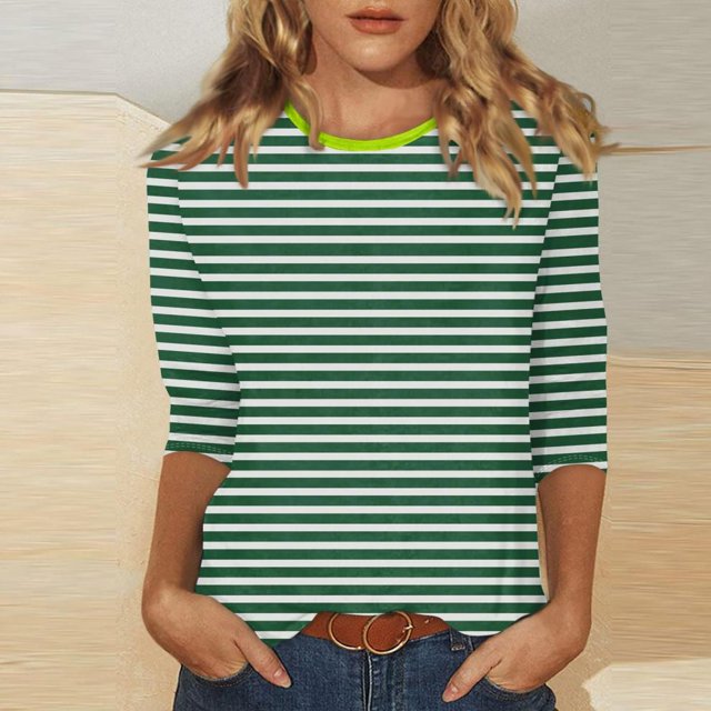 SDNall Mode Femmes Blouses à Rayures Imprimées T-Shirt à Manches Trois-Quarts Haut à Col Rond