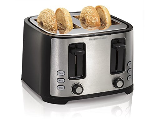 Hamilton Beach 4-Slice Toaster, Black with Extra Wide Slots, Defrost and Bagel Functions