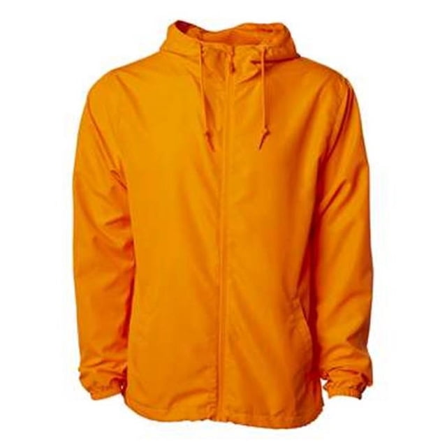 Independent Trading B21876665 Coupe-Vent Léger Résistant à l'Eau en orange Sécurité, Taille Grand. Caractéristiques Incluant Tissu 100 % polyester de 2,5 oz avec Enduit Intérieur Résistant à l'Eau, Oeillets et Fermetures Éclair Fini Mat, Ruban à Fermeture Éclair Inversée, Doublure de Capuche en fine Maille, Capuche à Trois Panneaux, Encolure de Plongée, Poches Passepoilées avec Poches en Maille, Poignets Élastiques et Cordon de Serrage à la Taille. Conçu pour les Vêtements d'Extérieur pour Hommes.