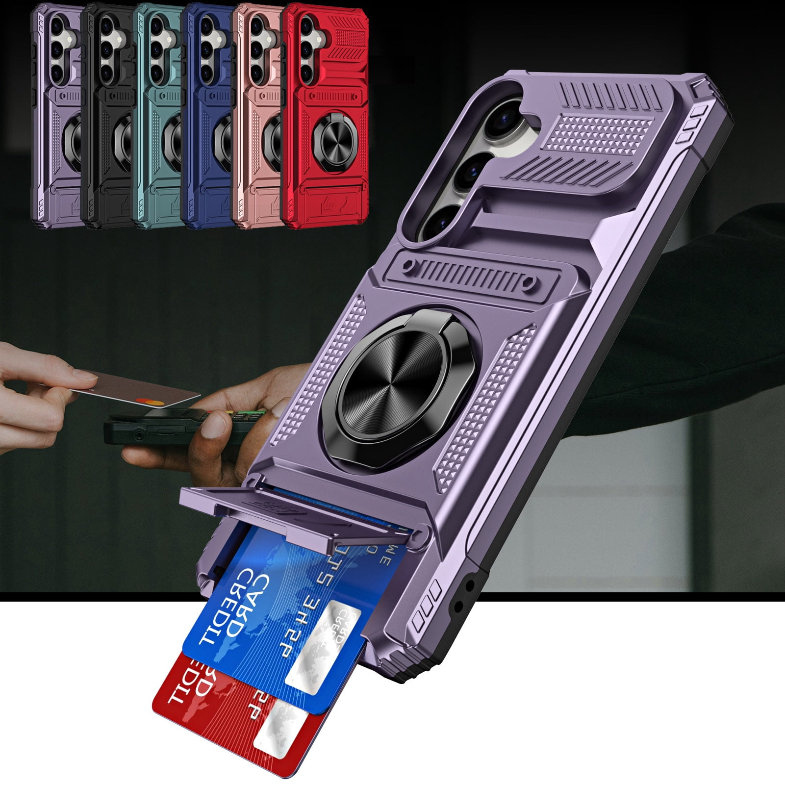 ShieldFlex for Samsung Galaxy A16 5G Phone Case with Finger Ring Holder Kickstand, Heavy Duty Shockproof Rugged Protective Case for Samsung Galaxy A16, Working with Magnetic Car Phone Mount,Purple