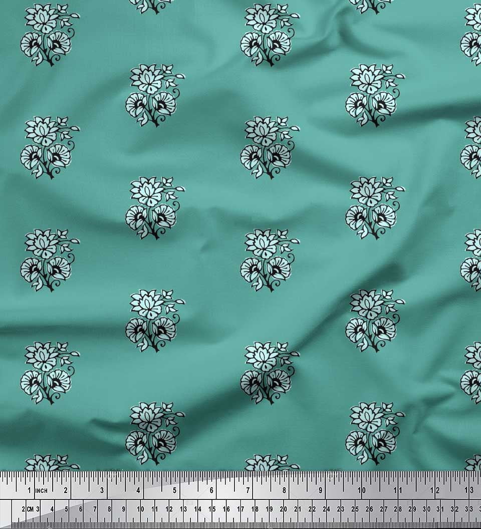Soimoi Velvet Fabric Floral Block Printed Fabric 1 Yard 58 Inch Wide