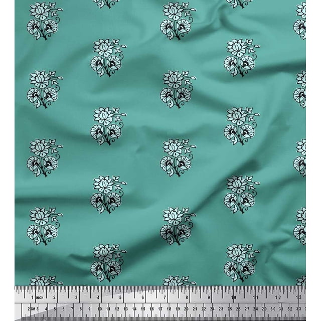 Soimoi Velvet Fabric Floral Block Printed Fabric 1 Yard 58 Inch Wide