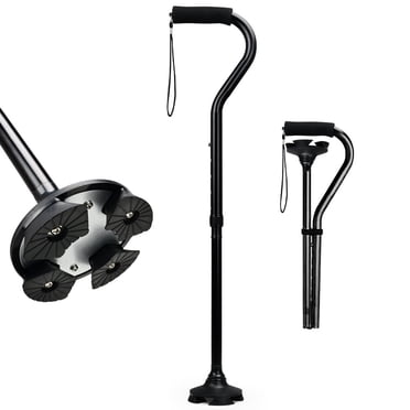 DEBGFS Canne de Marche Adulte Canne Pliable pour Marcher Autoportant Canne Pliable Ajustable avec Poignée en T et Base Pivotante Légère pour Aînés-Noir,C