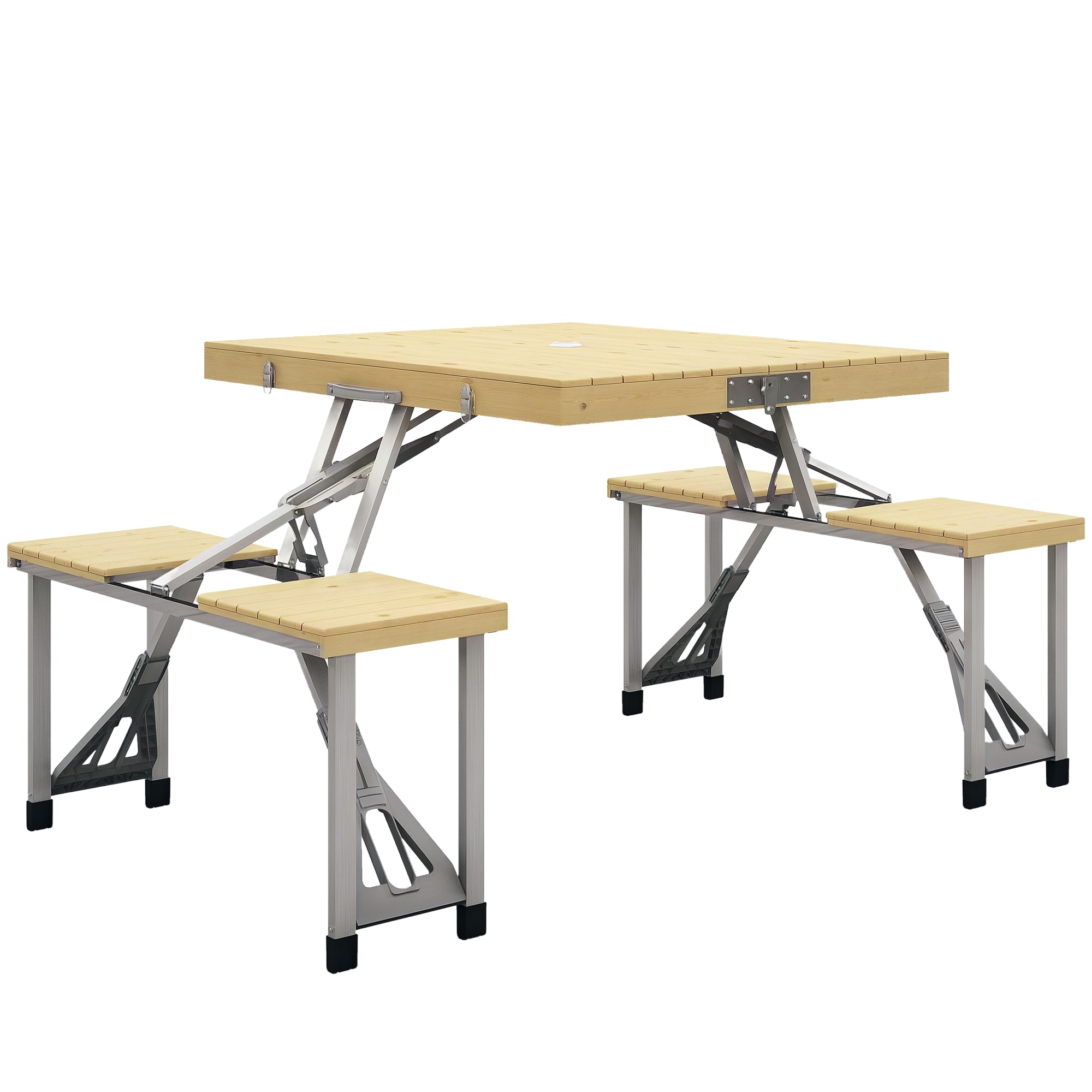 Outsunny Ensemble de Table et Chaises de Camping Pliantes avec Trou pour Parasol