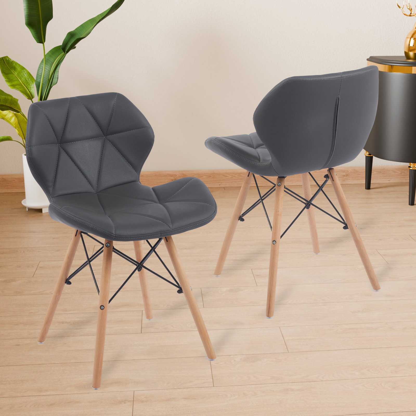 Chaises de salle à manger modernes Noble House avec dossier, rembourrage en mousse haute résilience et revêtement en cuir PU, ensemble de 2 (grises)