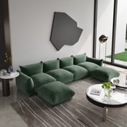 The Magic Home Convertible Modular L-Shaped Chenille Sectional Sofa Sofas, Green