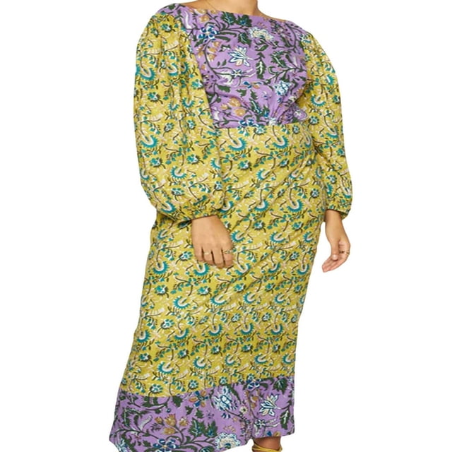Robe Midi à Imprimé Floral Vintage avec Manches Longues pour Femme