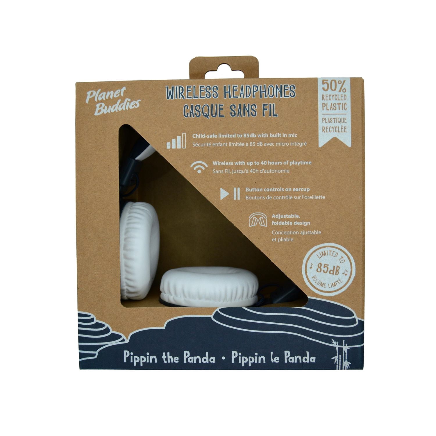 Planet Buddies Écouteurs sans fil pour enfants composés à 50% de plastiques recyclés - Panda