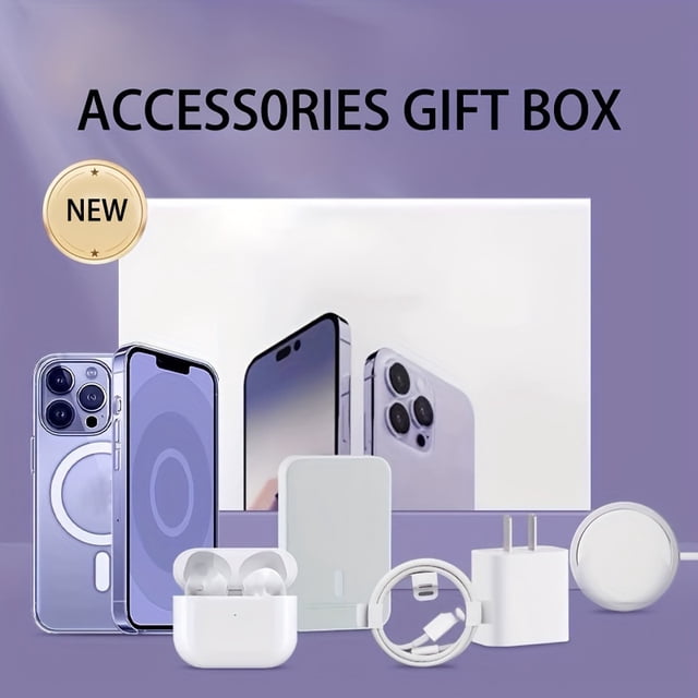 Mobile Phone Accessories Gift Box Six-piece Set (suitable For Apple Mobile Phones) With 20w US Plug Pd Fast Charging Cable, Magnetic Mobile Phone Case, Wireless Earphones, 5000mah Magnetic Charging Tr