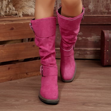 EYWGYA Bottes Hauteur Genou pour Femmes, Bottes à Talon Bas pour Femmes, Bottes à Boucle Multicolores au Style Décontracté et Polyvalent, Bottes Longues Texturées à Talon Tendance pour l'Automne et l'Hiver