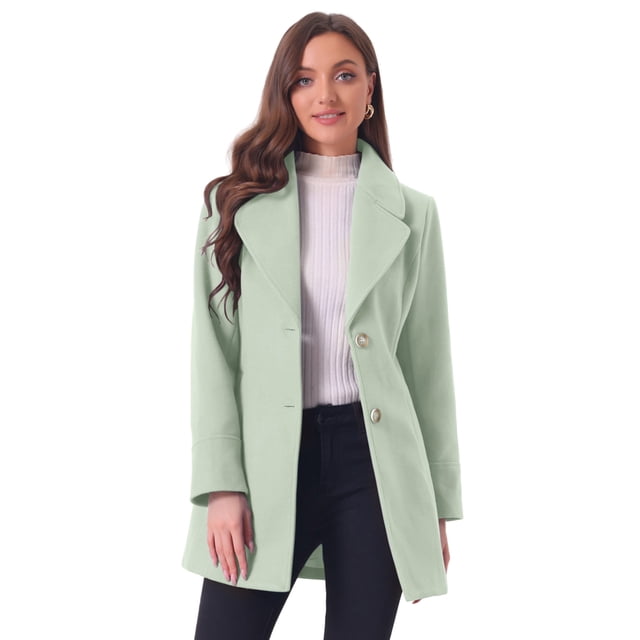 INSPIRE CHIC Women's Elegant Notched Lapel Button Single Breasted Winter Long Coat Green L