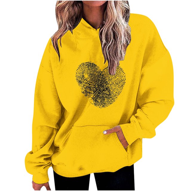 Plebaso Sweat-Shirts à Capuche pour Femmes, Cordon de Serrage, Cœur, Imprimé, Manches Longues, Décontracté
