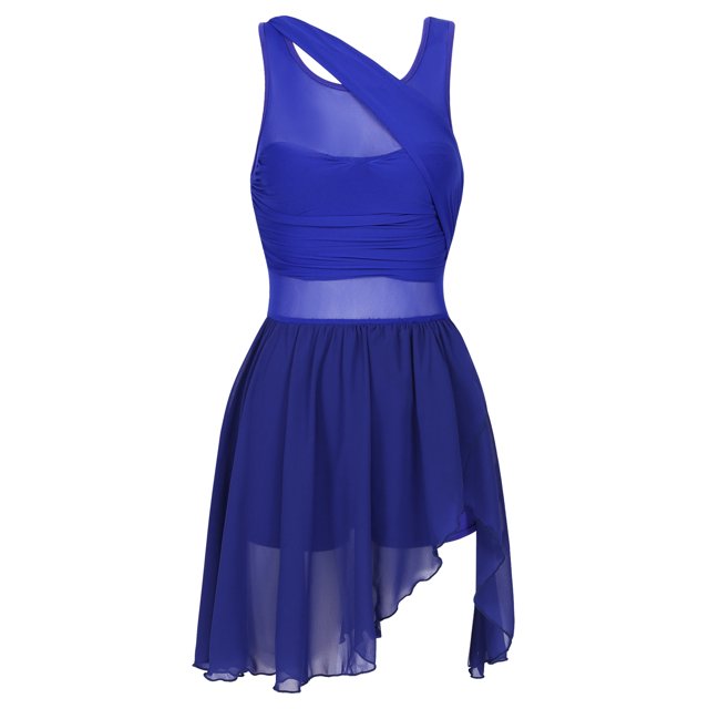 LiiYii Robe de Ballet Sans Manches en Maille Fluide pour Femmes Costume de Danse Lyrique pour Performance sur Scène Bleu Royal TP